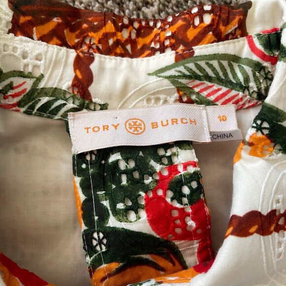 Tory Burch Broderie Anglaise Painter’s Dress fruit basket women’s size 10 - Picture 6 of 14